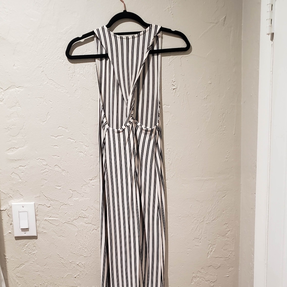 Mango Black and White Vertical Stripe Maxi Dress
